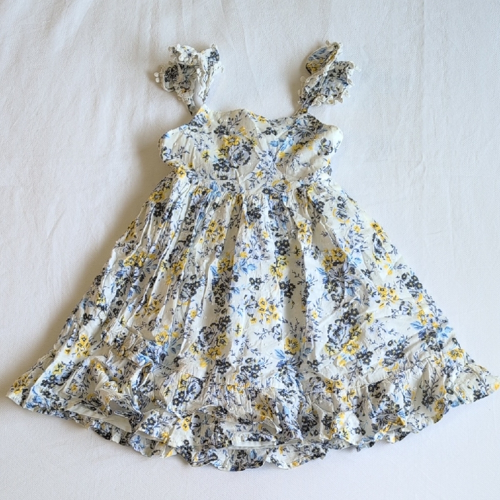 joie floral clip dot ruffled lace trim summer dress with peekaboo back 3T girls - Picture 1 of 9